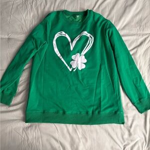 St. Patrick's Day Green Sweatshirt with Heart and Shamrock Design